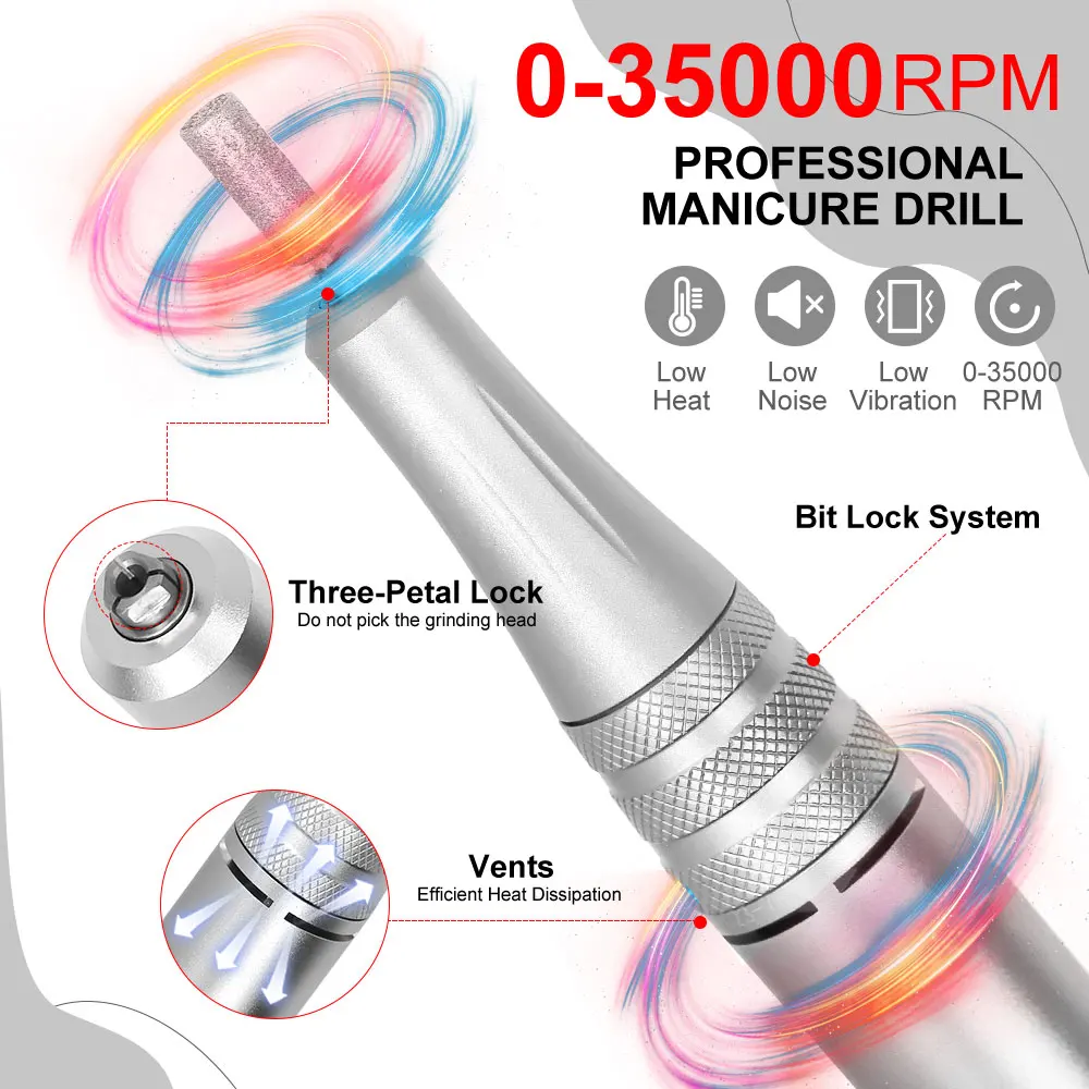 35000RPM Professional Electric Nail Drill Rechargeable Electric Sander File with Polishing Head Nail File Polishing Kit Tools