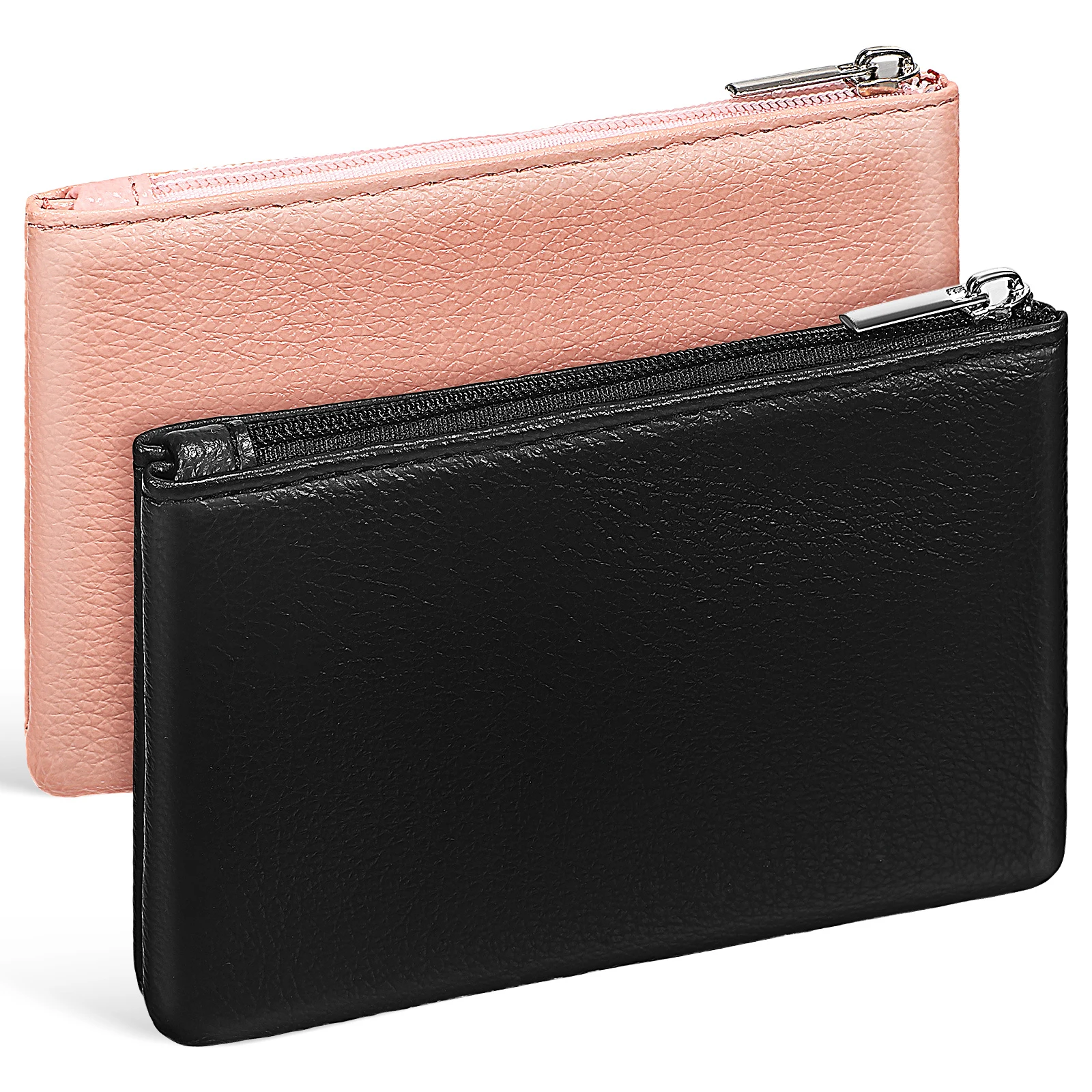 

2 Pcs Stylish Zipper Coin Purse Small Wallet For Women Mini Pink Travel Change Pouch Storage Key Organizer