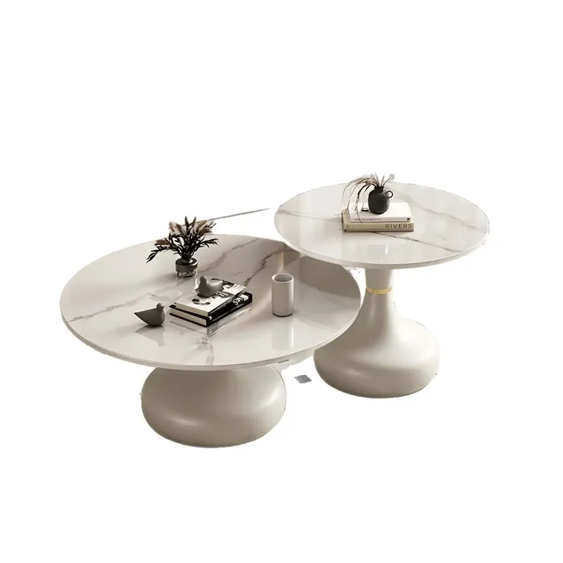 Modern Sintered Stone Coffee Table Set Round Edge Minimalist Luxury Living Room Furniture for Small Apartment Home Decor