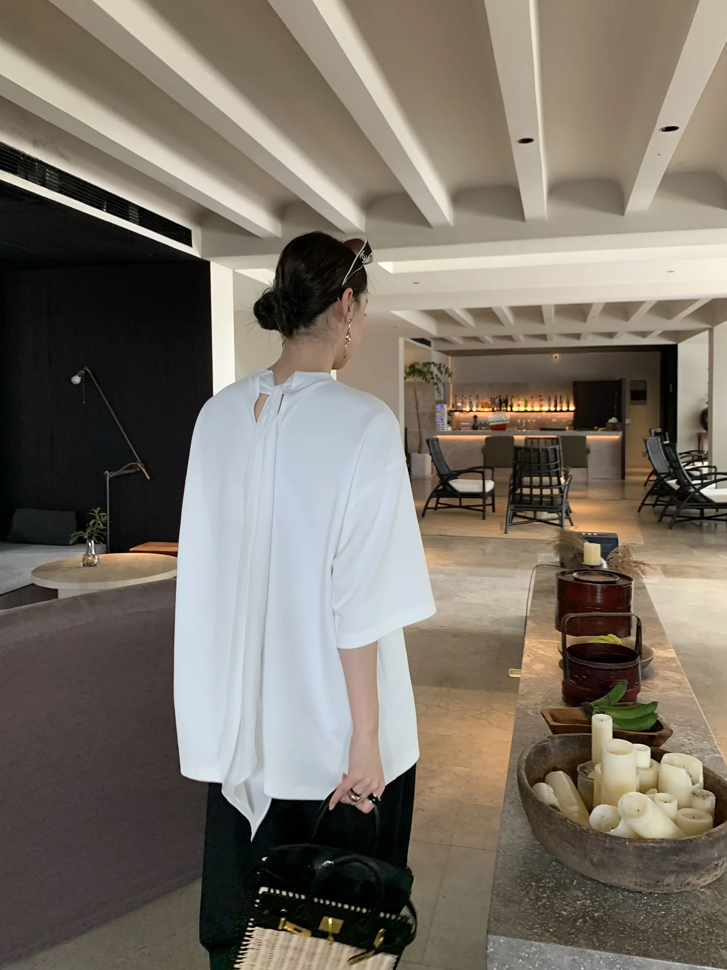 

White round Ne T-irt Women's Early Autumn New Sle Slimming Commuting Five Sve Tops Casual Loose Fit Pure Cotton or...