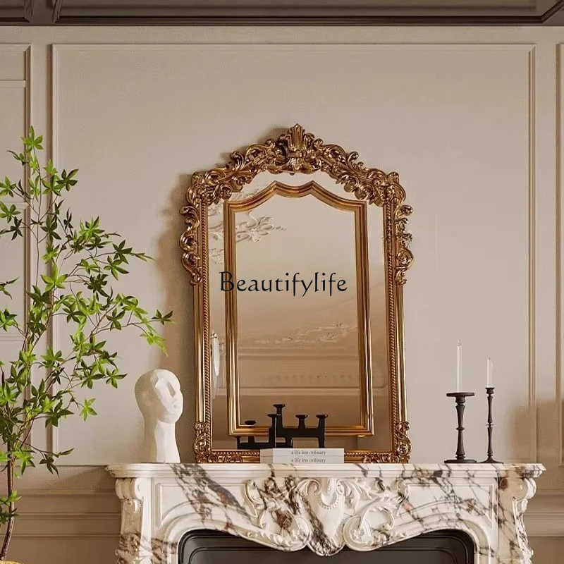 

French special-shaped living room entrance fireplace decorative mirror, European retro makeup mirror