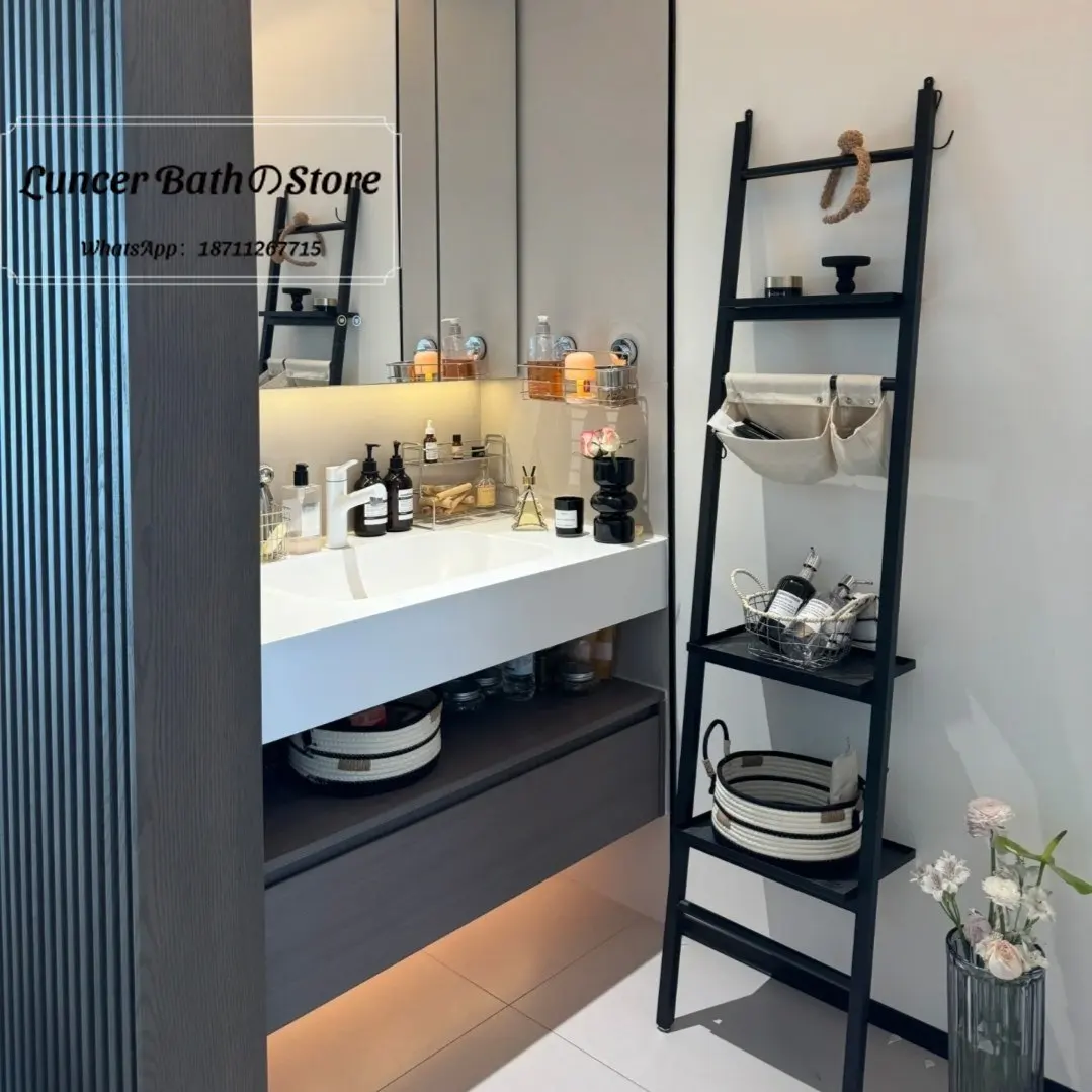 Nordic bathroom floor towel rack non-punching multi-functional wall rack toilet multi-layer bath towel storage rack