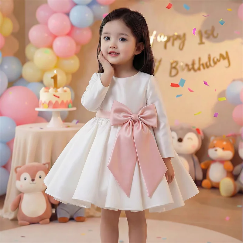 robe-de-princesse-en-satin-avec-nœud-et-fleurs-pour-bebe-et-enfant-robe-de-premiere-communion-robe-de-bal-robe-de-fete-de-mariage-avec-pareo-robe-d'anniversaire
