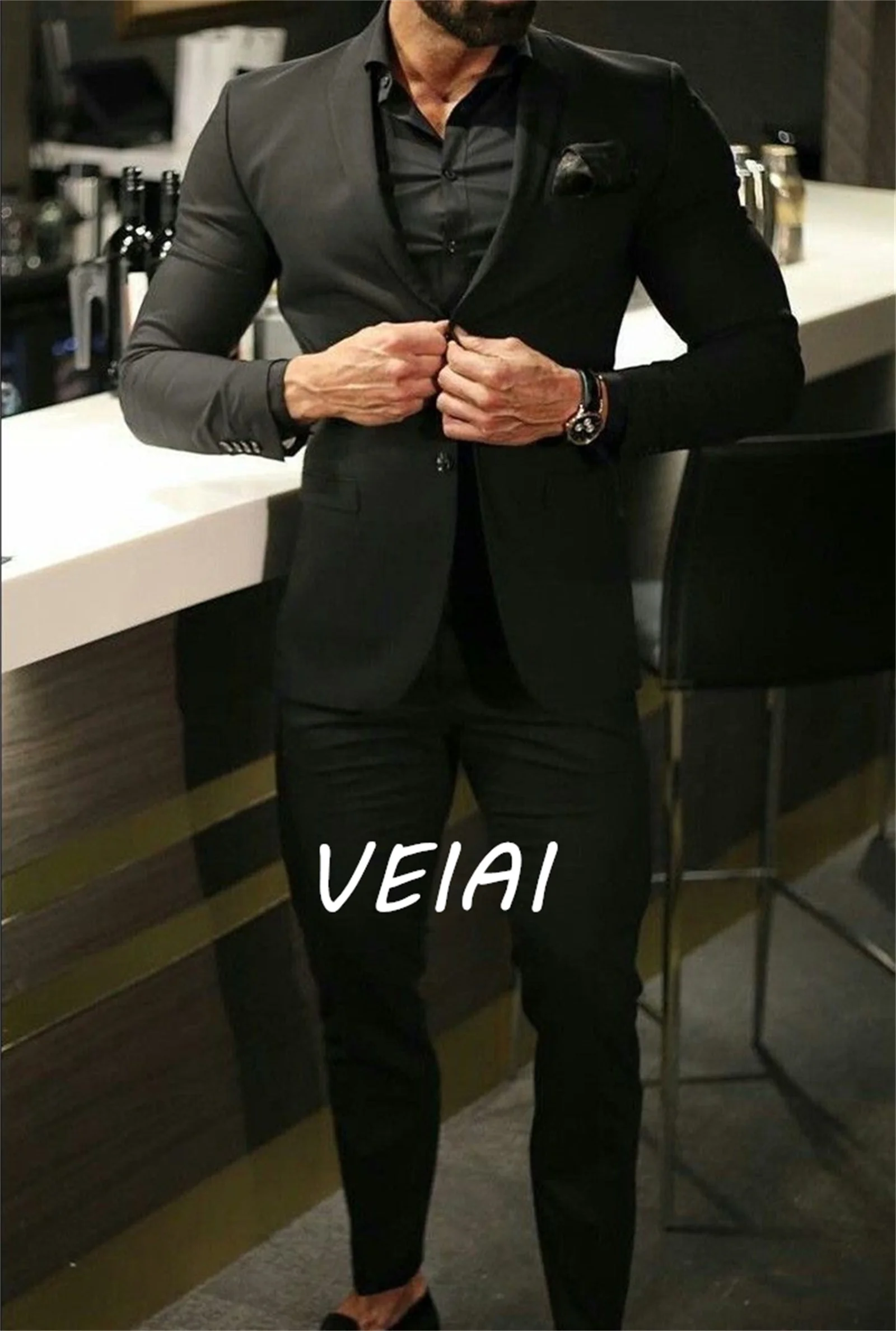 بدلات رسمية سوداء مخصصة للعريس زفاف رجال الأعمال سليم صالح Masculino زي أوم قطعتين (سترة + بنطلون) فاش