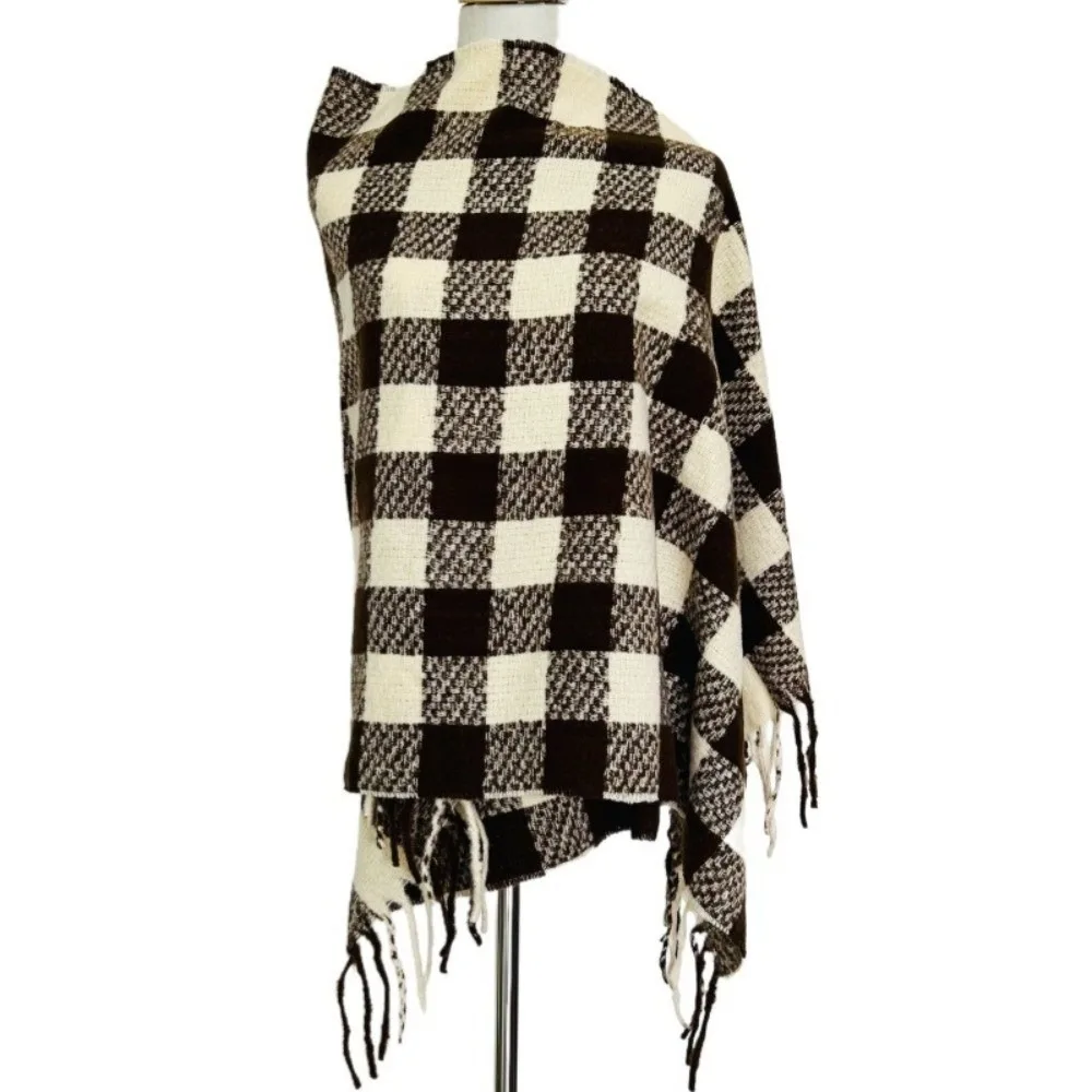 

Повседневный клетчатый шерстяной шарф с кисточками, холодостойкий утолщенный зимний кашемировый шарф, длинные теплые женские кашемировые шаль, женская