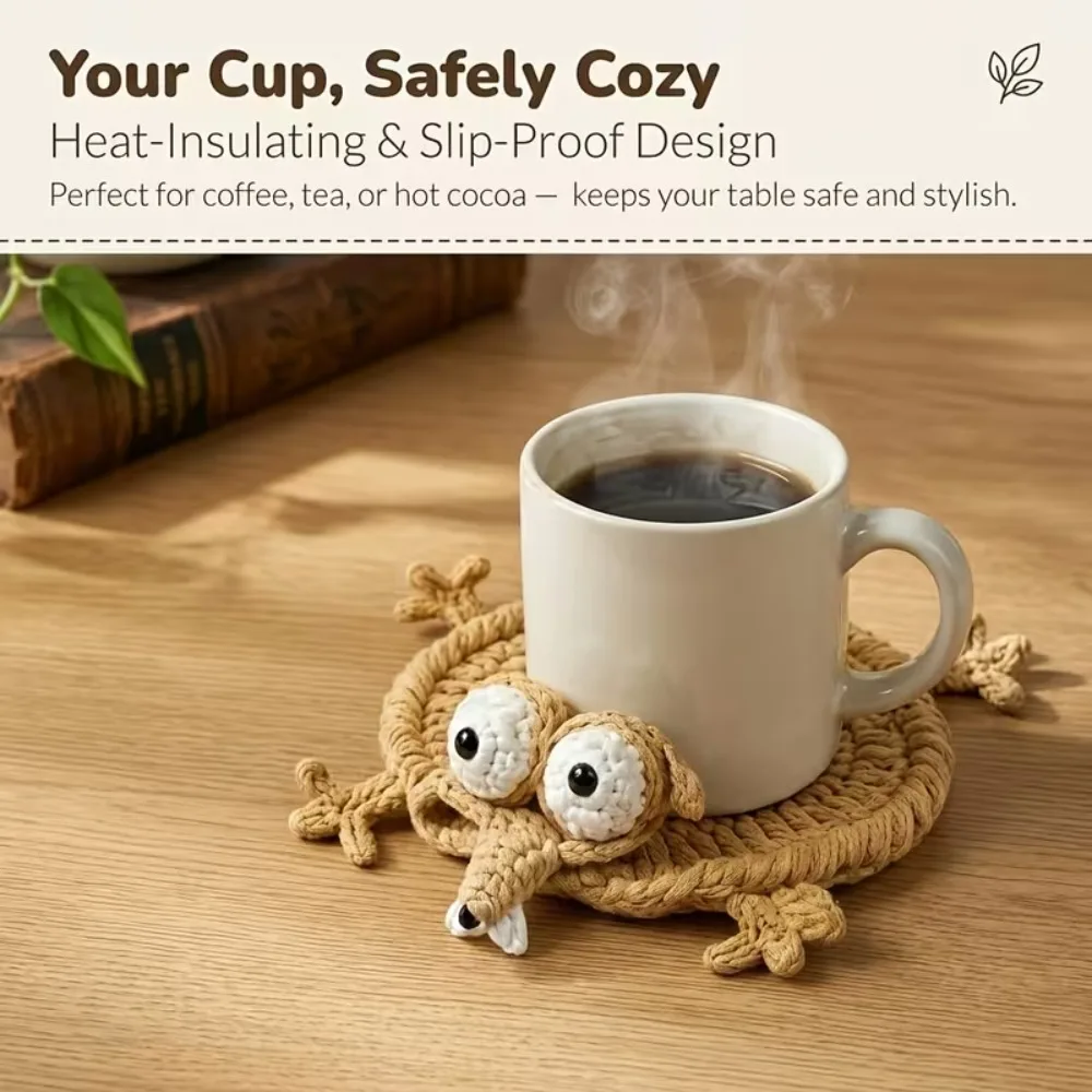 1Pc Cute Handmade Crochet Squirrel Coaster Heat Resistant Table Mat for Home Dining Party Decor Holiday Table Setting Ideal Gift