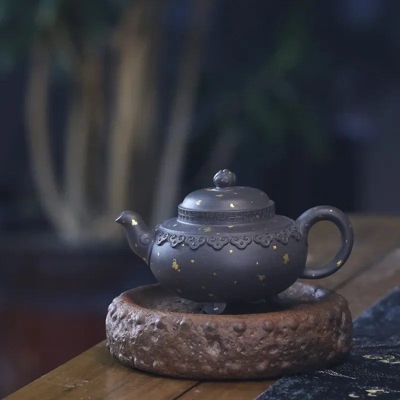No added gold sprinkling series, Yixing semi-handmade raw ore Huanglong Mountain retro purple clay pot decorative craft tea