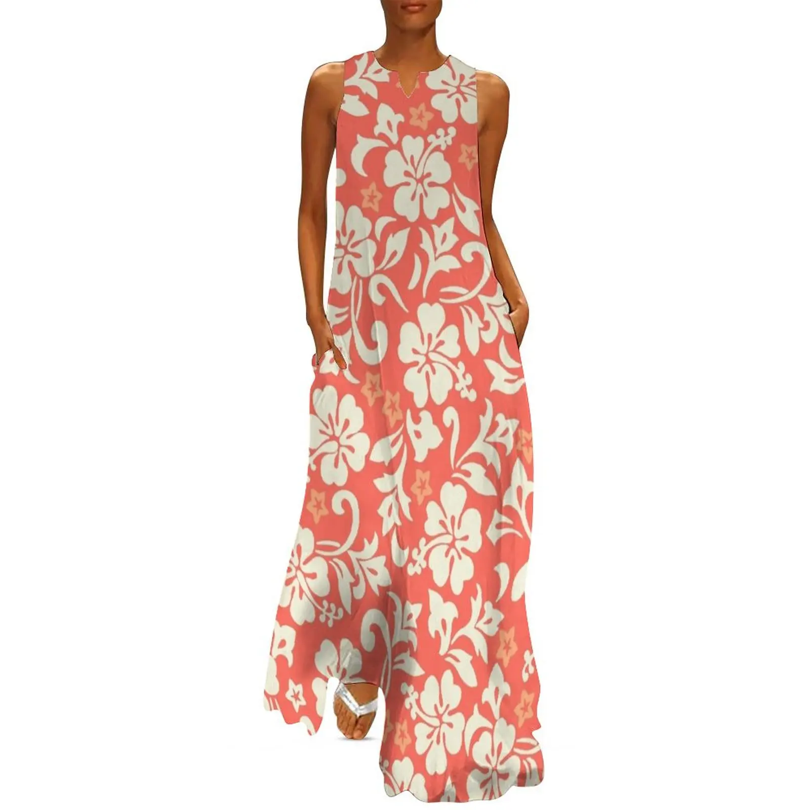 

Kapalua Pareau Hawaiian Hibiscus - Coral Long Dress beach dresses luxury woman party dress dresses for official occasions Dress