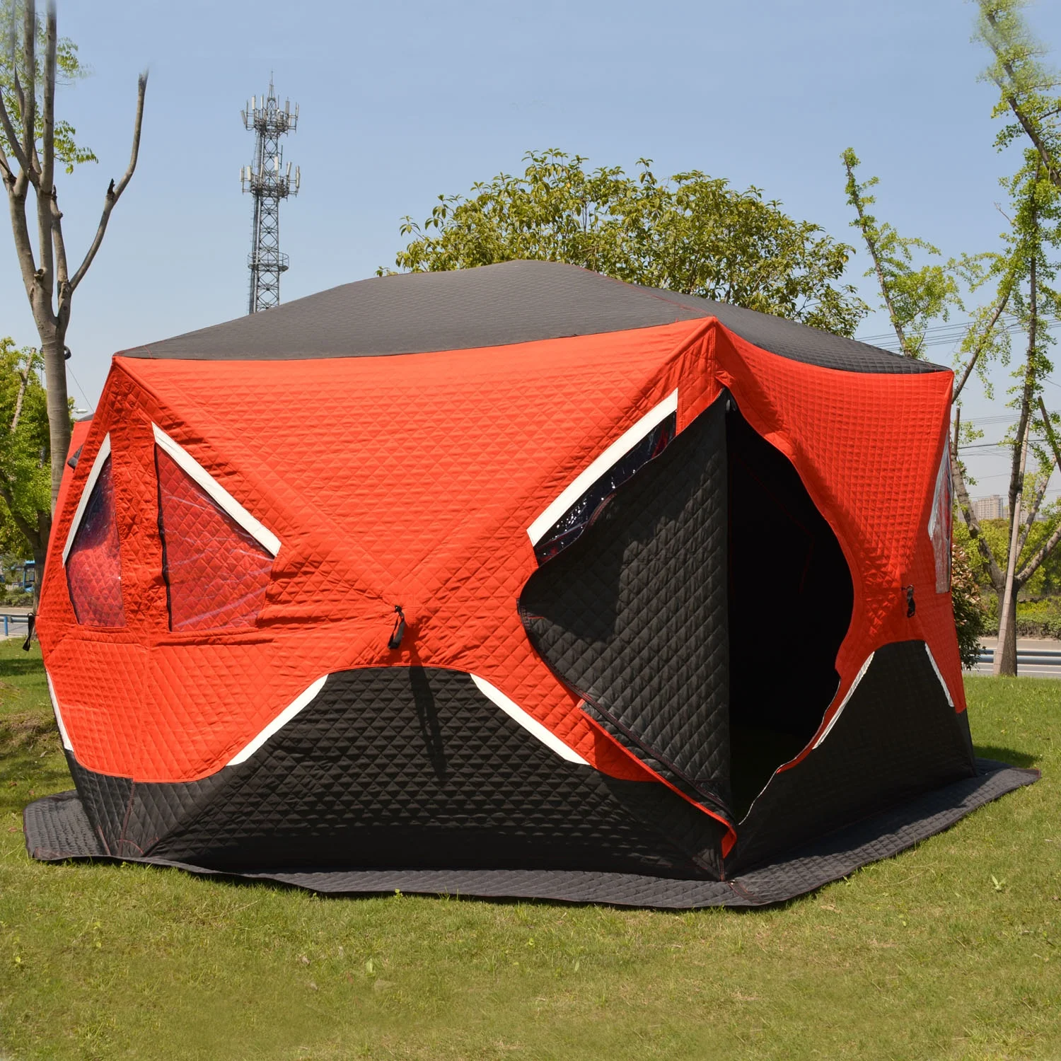 Winter Hexagonal 6 Sides Insulated Quilted Pop up Ice Fishing Tent