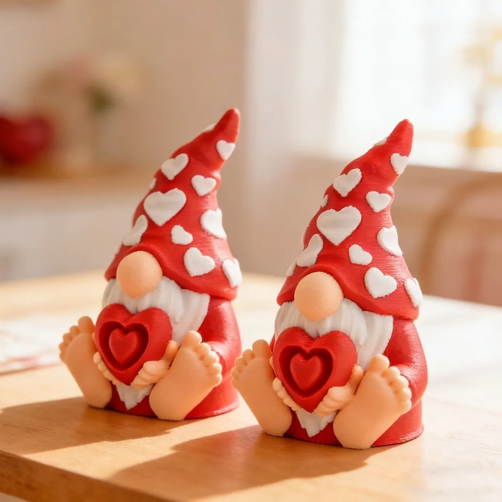 3D Printed Christmas Gnome Figurine Red Heart Dwarf Statue Valentine Day Desktop Ornament Home Tabletop Festival Decoration Gift