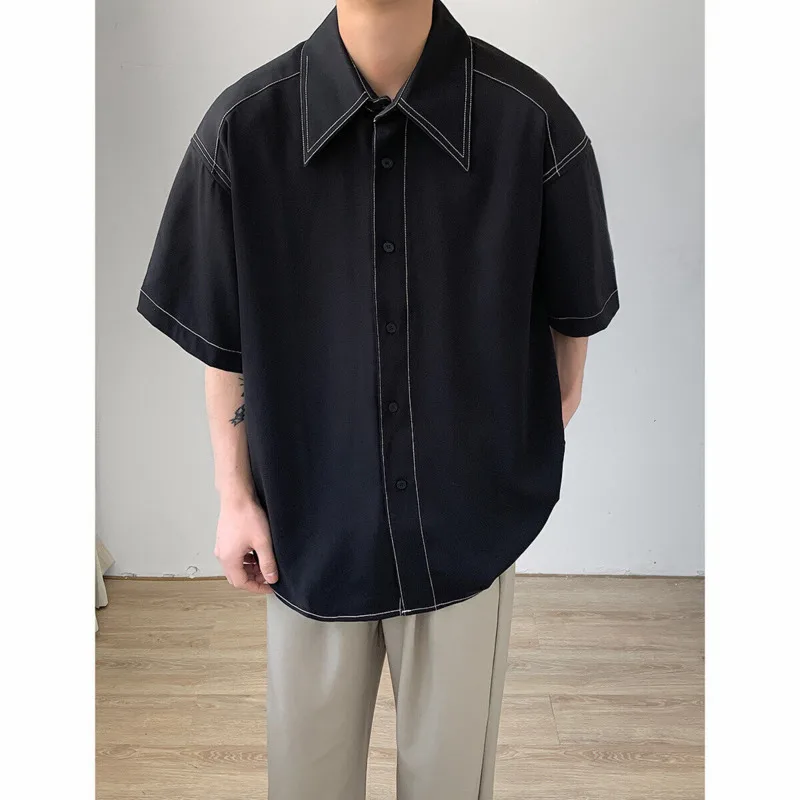 Summer Short Sleeved Shirt Men Fashion Society Mens Black Formal Dress Shirt Korean Loose Casual Shirt Mens Grey Formal Shirts