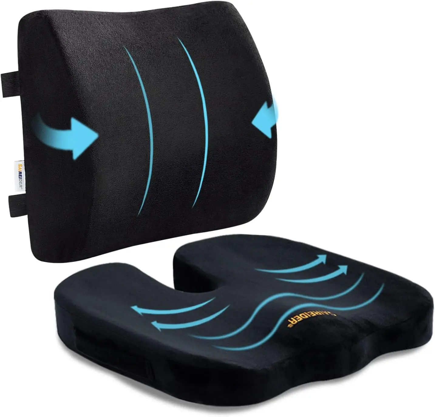 

Подушка для сиденья из пены с эффектом памяти с поясничной поддержкой для офисных и автомобильных кресел, снимает боль в спине, копчиках и при ишиасе - черная