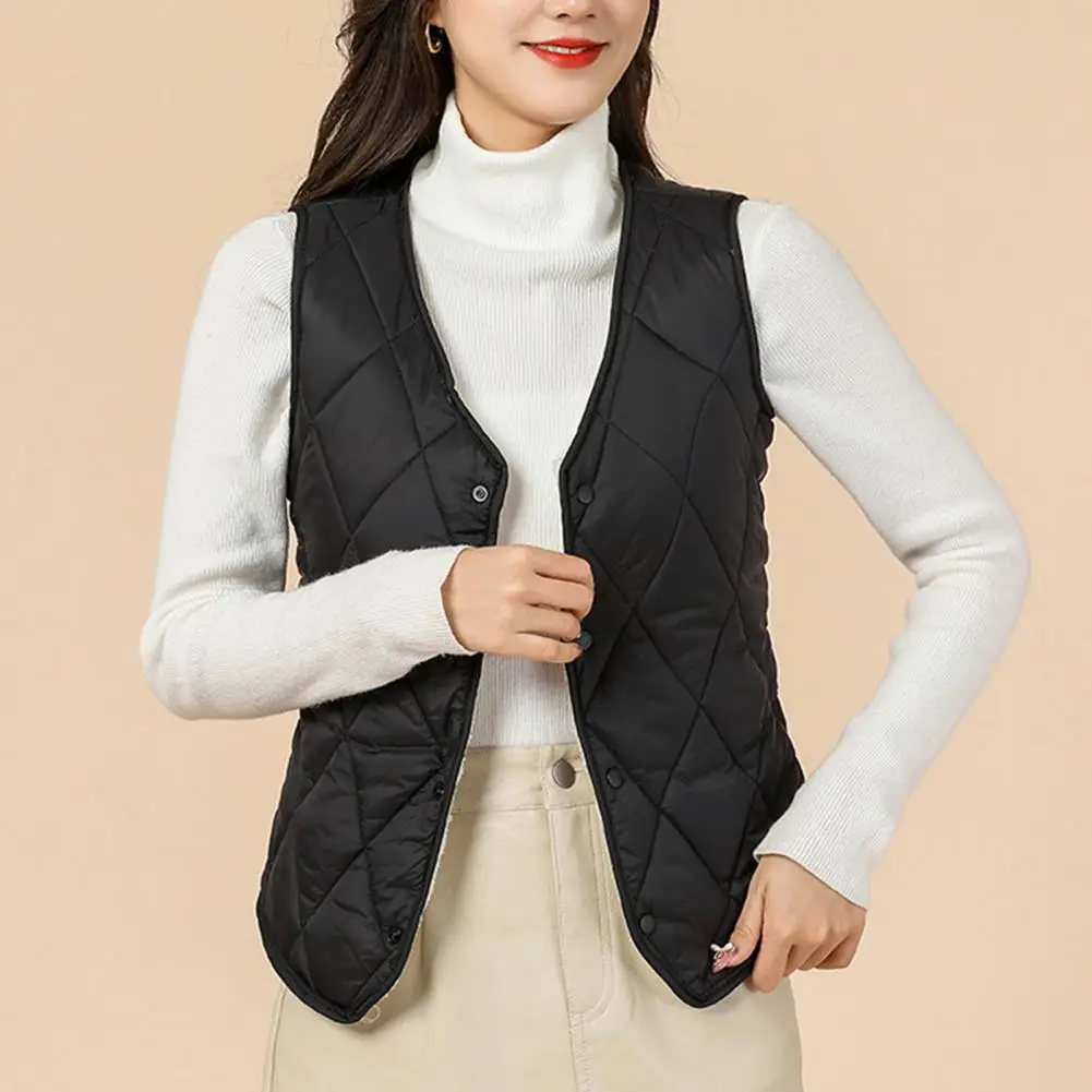 Chaleco acolchado con cuello en V para mujer, abrigo cálido a prueba de viento, prendas de vestir exteriores de moda para otoño e invierno, Color sólido