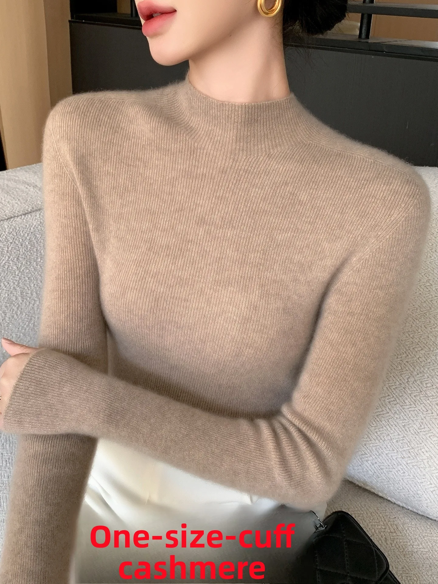 

Женский длинный вязаный свитер Sve с высоким воротником и разрезом на осень-зиму, внутренняя одежда, повседневная шерстяная смесь