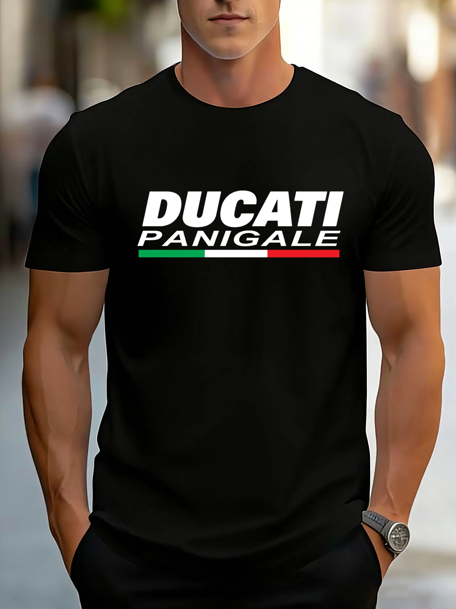 Ducati Panigale Italy Graphic Men Short Sleeve T-shirt Casual Crew Neck Sports Tee Classic Motorcycle Enthusiast Daily Wear Top view 2