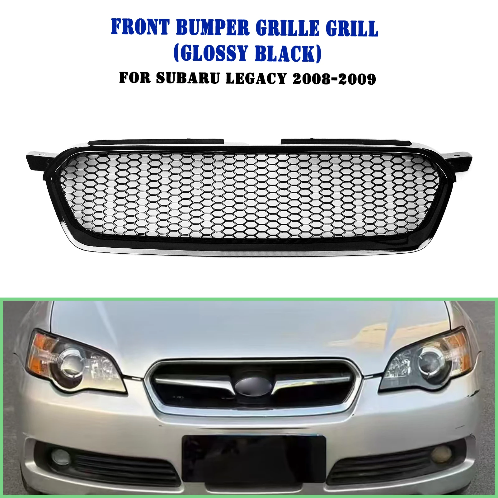 

For Subaru Legacy 2008-2009 Front Grille Racing Grill Carbon Fiber Look/Gloss/Matte Black Upper Bumper Hood Mesh Grid