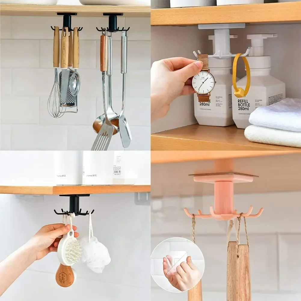 

Under Shelf Rotate Hook Adjustable Hooks Holder Hang Kitchenware Storage Cabinet Rack Organizer Rack Wall-Mounted Utensil Hanger