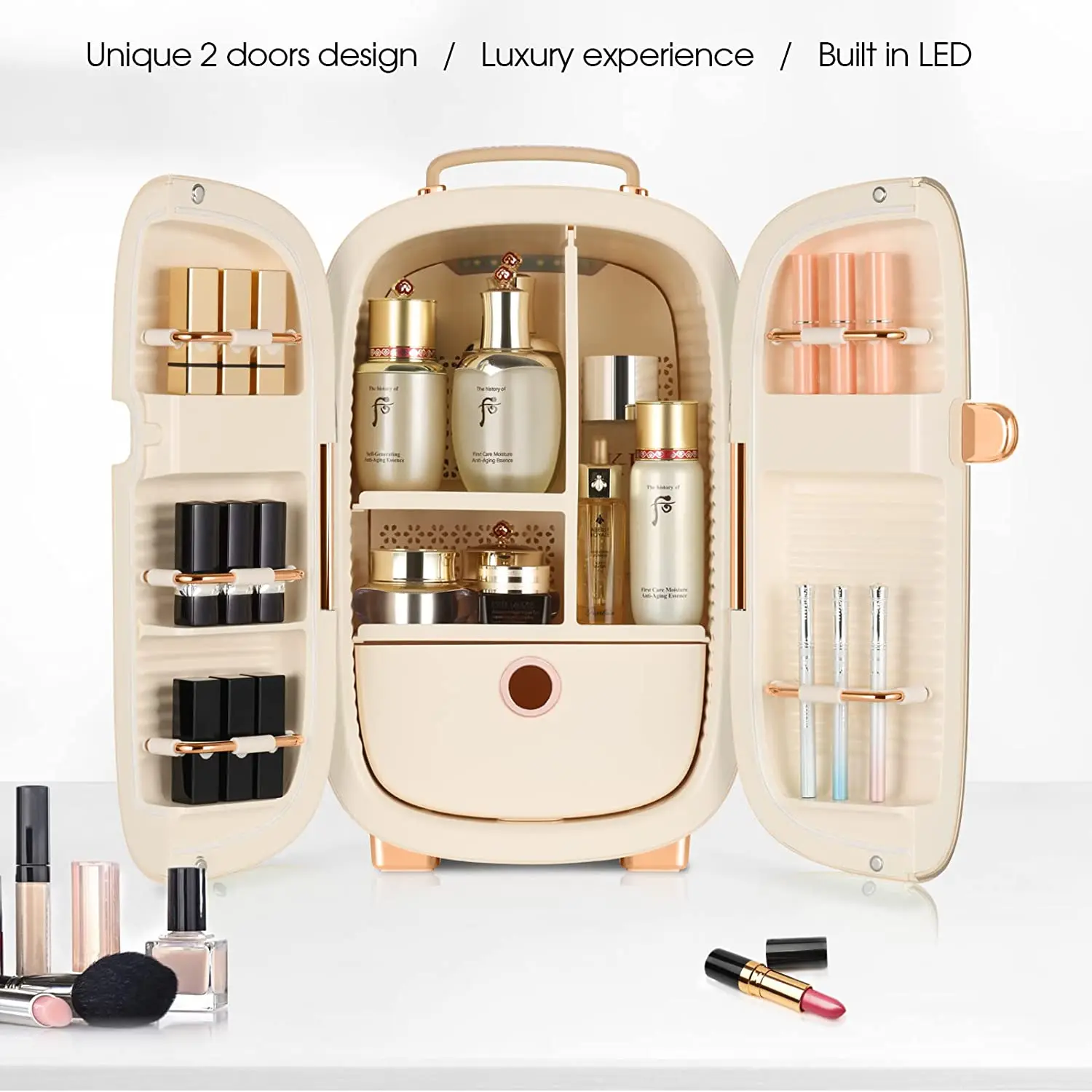 Portable Beauty Fridge Skincare Fridge with LED Lighting 12L Cooler and Warmer for Beauty Makeup and Cosmetics