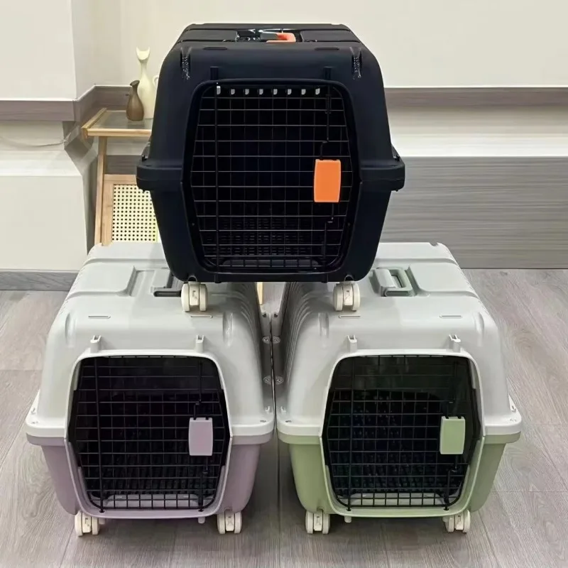 cat cage Custom Luxury Airline Approved Large Plastic Air Pet Carrier Wheels Portable Dog Cat Crate Cage Breathable Design 25lb