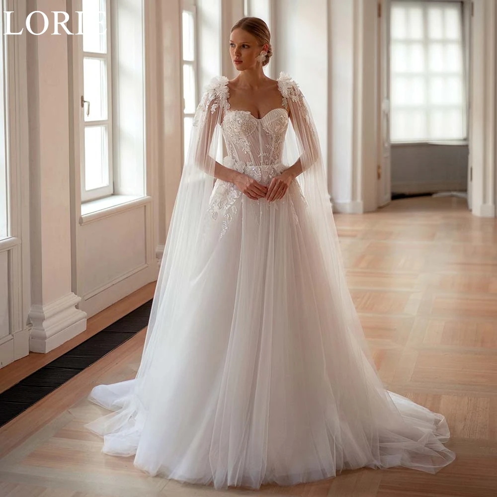 

LORIE Elegant Tulle Wedding Dresses A-Line Spaghetti Strap Lace Appliques Bride Prom Gown Sweetheart Bridal Gowns Customized