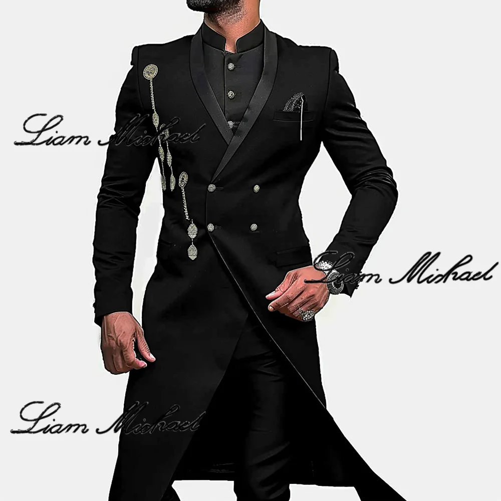 Indian Style Men's Suit 2 Piece Long Jacket Pants Wedding Groom Tuxedo Formal Party Dress Elegant Men's Suit Cusome