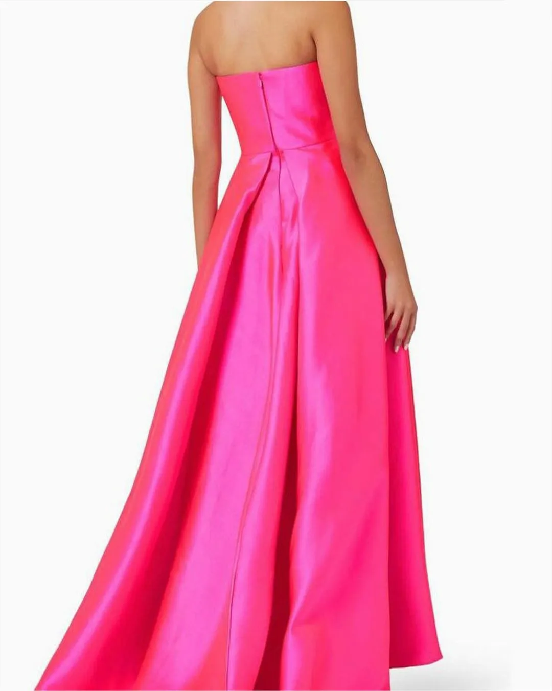 Customized Long Fuchsia Strapless Evening Dresses With Removable Train Sheath Satin Sweep Train Wedding Guest Dress for Women