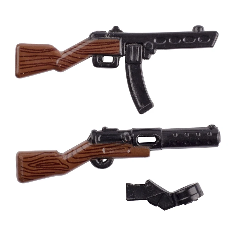 MOC WW2 Militär Soldaten Waffen Bausteine Deutsche Holzmaserung Pistole Arme 98K PPSH Sowjetische Armee Figuren Zubehör Ziegel Spielzeug