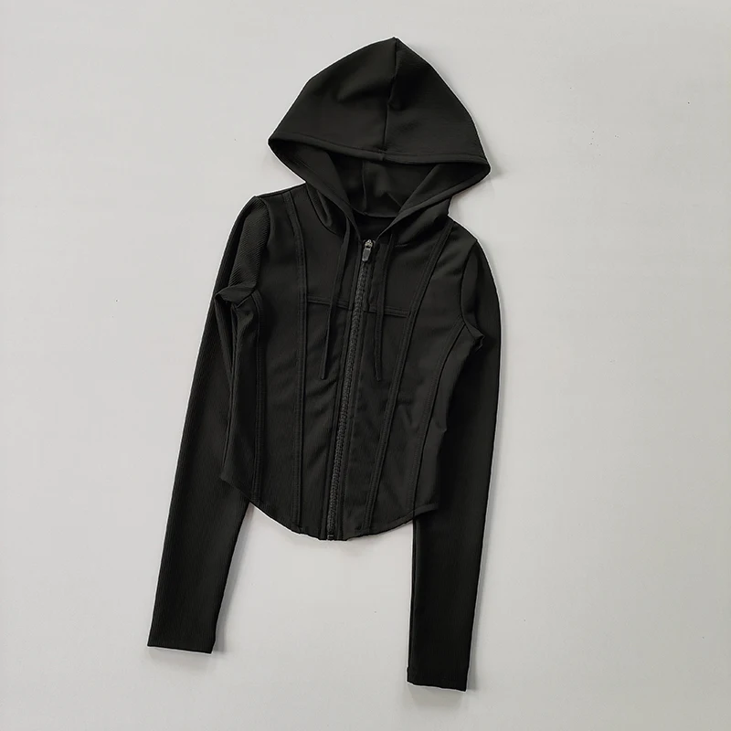 NONE Frauen Fitness Mantel Mit Kapuze Strickjacke Enge Quick-dry Sport Jacke Running Training Shirt Yoga Kleidung Langarm Sport Jacke 6
