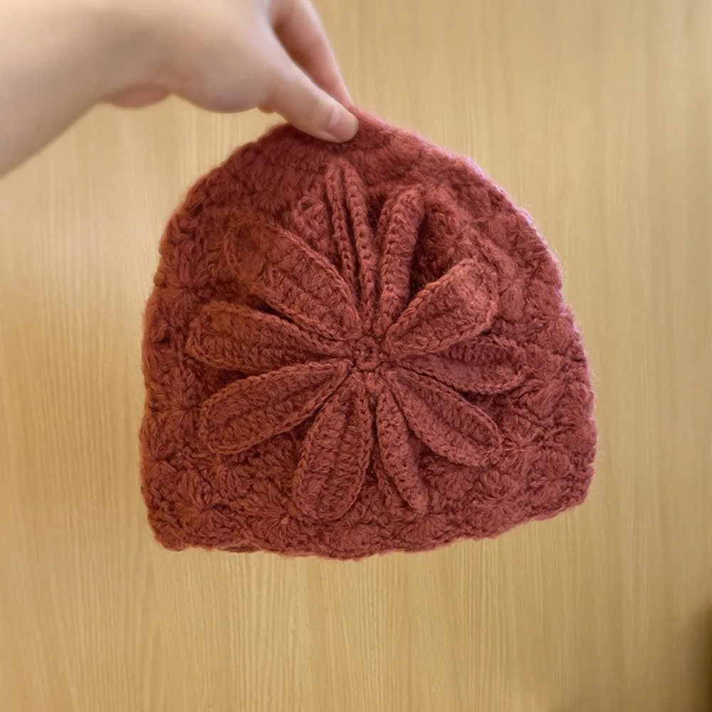 

Casual Handmade Crochet Flower Hat Thin Bohemian Style Hollow Out Knitted Hat Korean Ethnic Style Beanies Hat Outdoor