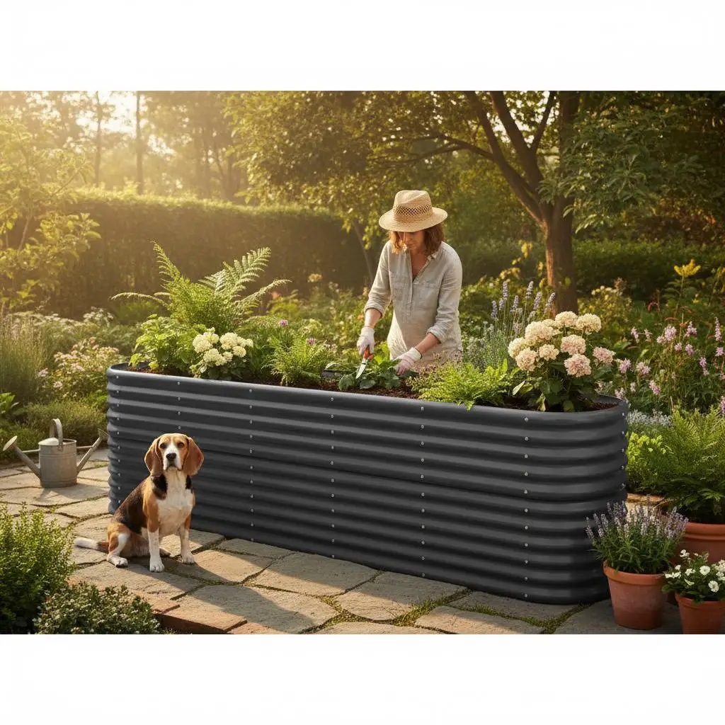 Lit de jardin surélevé 224x40x68 cm pour terrasse, balcon, jardin, structure en acier galvanisé, durable et résistant aux intempéries