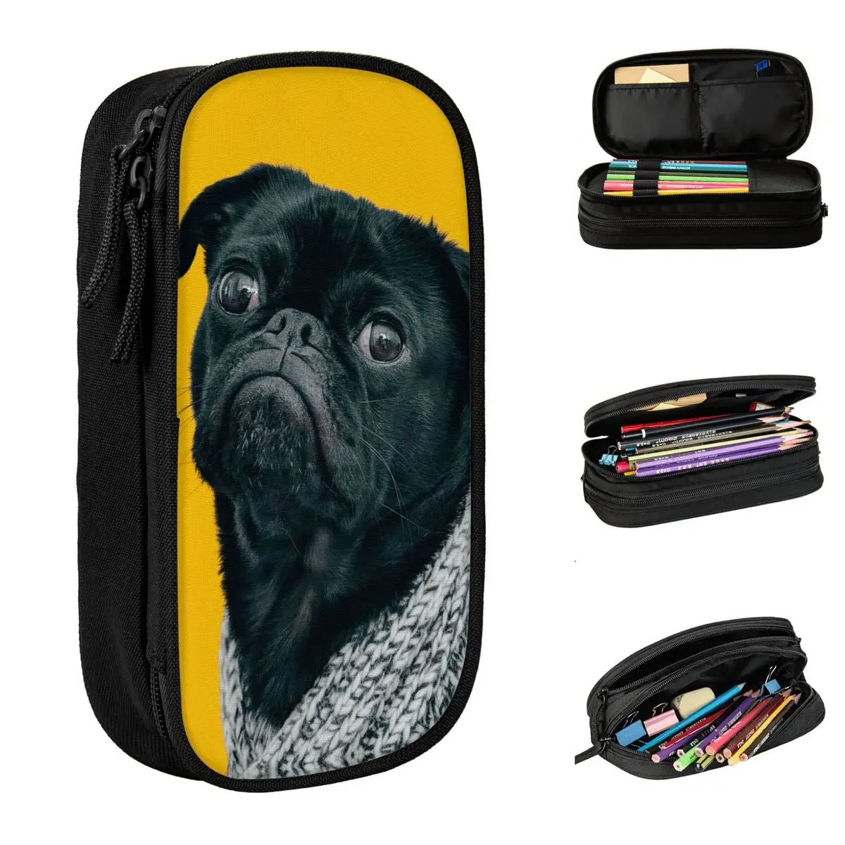 Dog Pug Sweater Pencil Case New Animal Pen Bag Girls Boys Large Storage Office Cosmetic Pencil Pouch