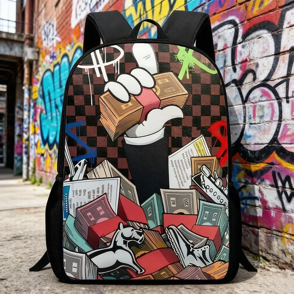 Fashion Men's and Women's PU Graffiti Large Capacity Backpack Student Backpack Travel Bag Mochila Mochilas De Hombre School Bag