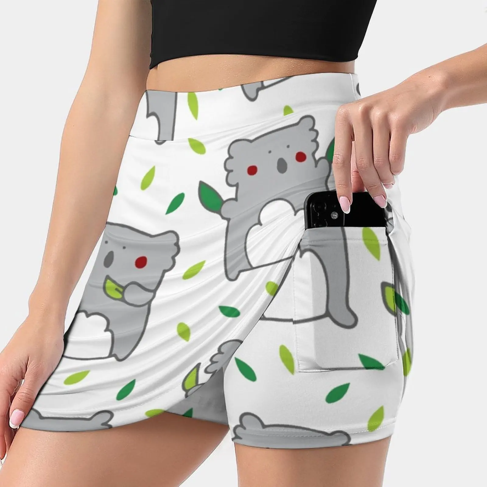 Save The Koalas Tennis Golf Skirt Sexy A-Line Harajuku Shorts Skirt With Phone Pockets Skort Koala Bear Cute Fluffy Furry