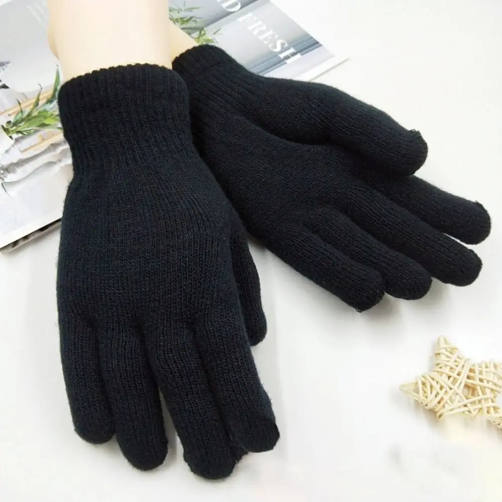 Fashion Black Thickened Gloves Thickened Lamb Velvet Winter Gloves Soft Double Layer Warm Mittens Boys Girl