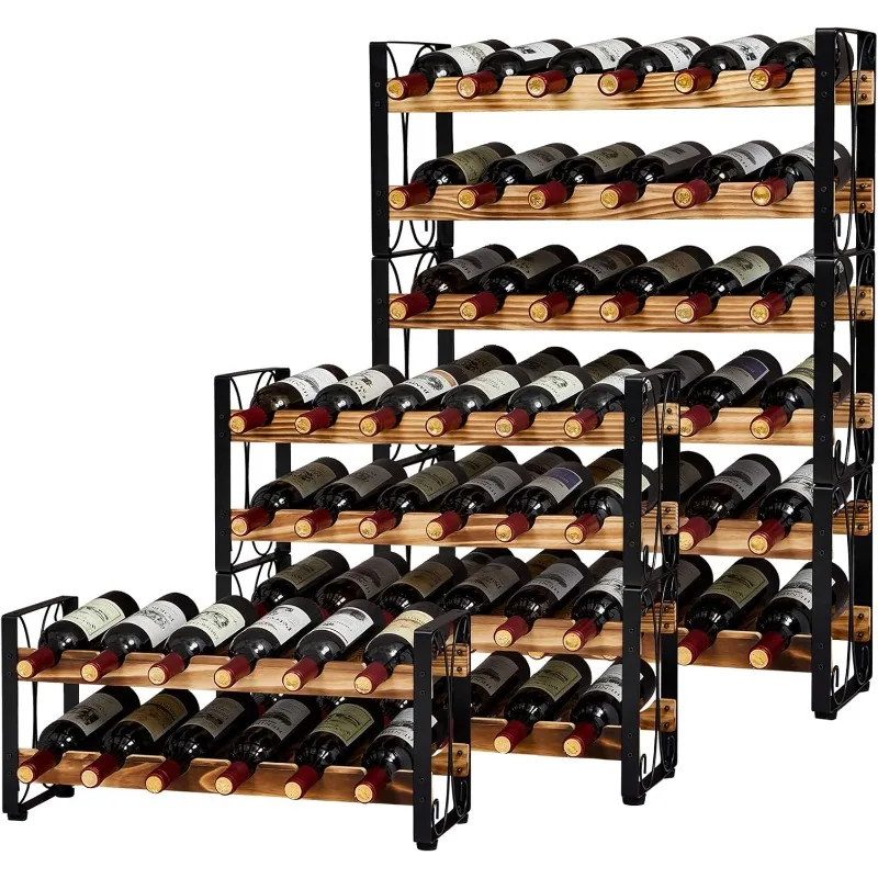 

Stackable Rustic 36 Bottle Wine Rack, Freestanding Floor Wine Holder Stand Can Used Separate or Stacked 6 Tier Stable