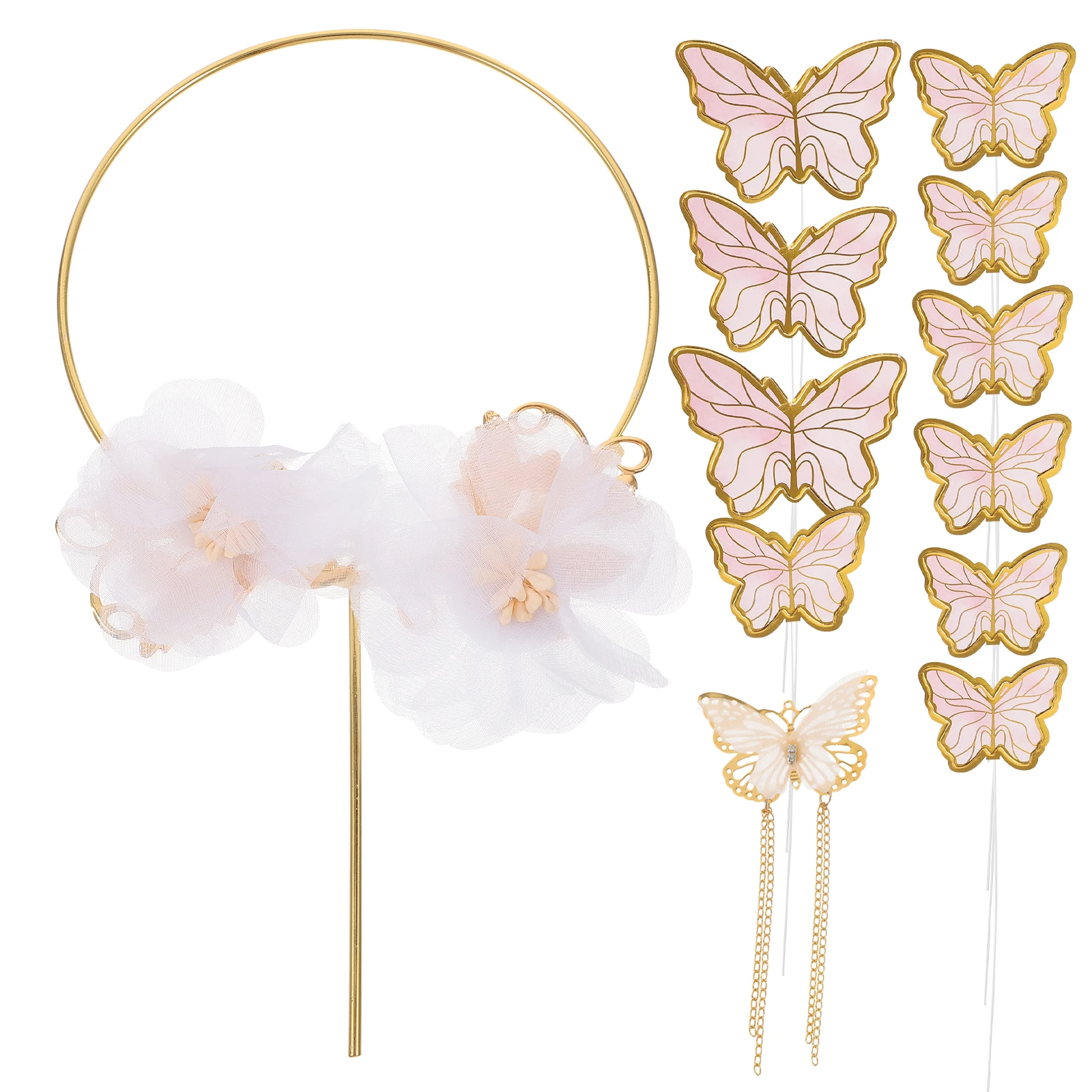 

1 set Pink Butterfly Decoration Toppers Iron Wire Wreath for Birthday Party Butterfly Cake Toppers For Birthday Baby Shower Cake