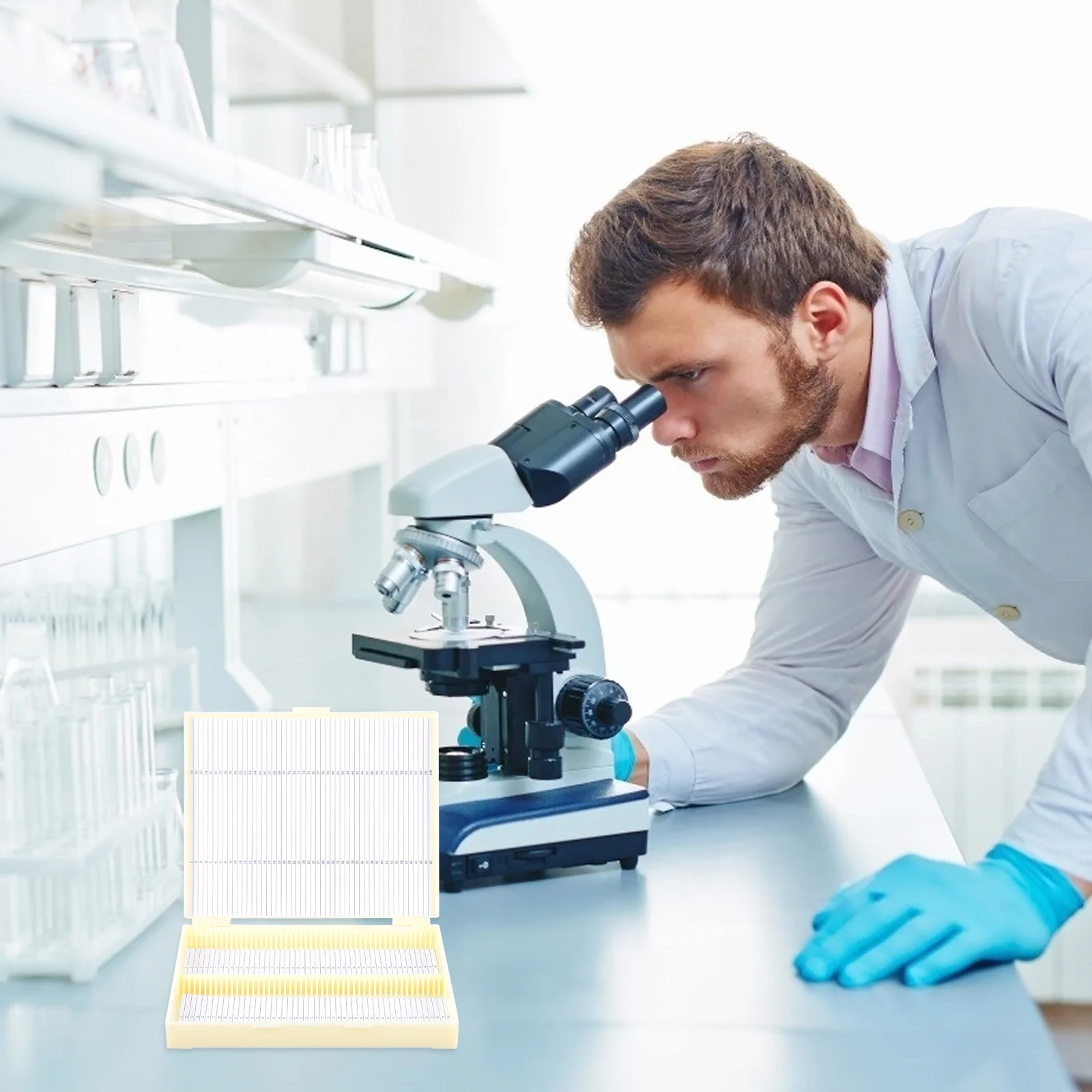 2Pcs Multi Slot Microscope Heavy Duty Plastic Storage Container with Buckle Latch for Secure Slide Organization