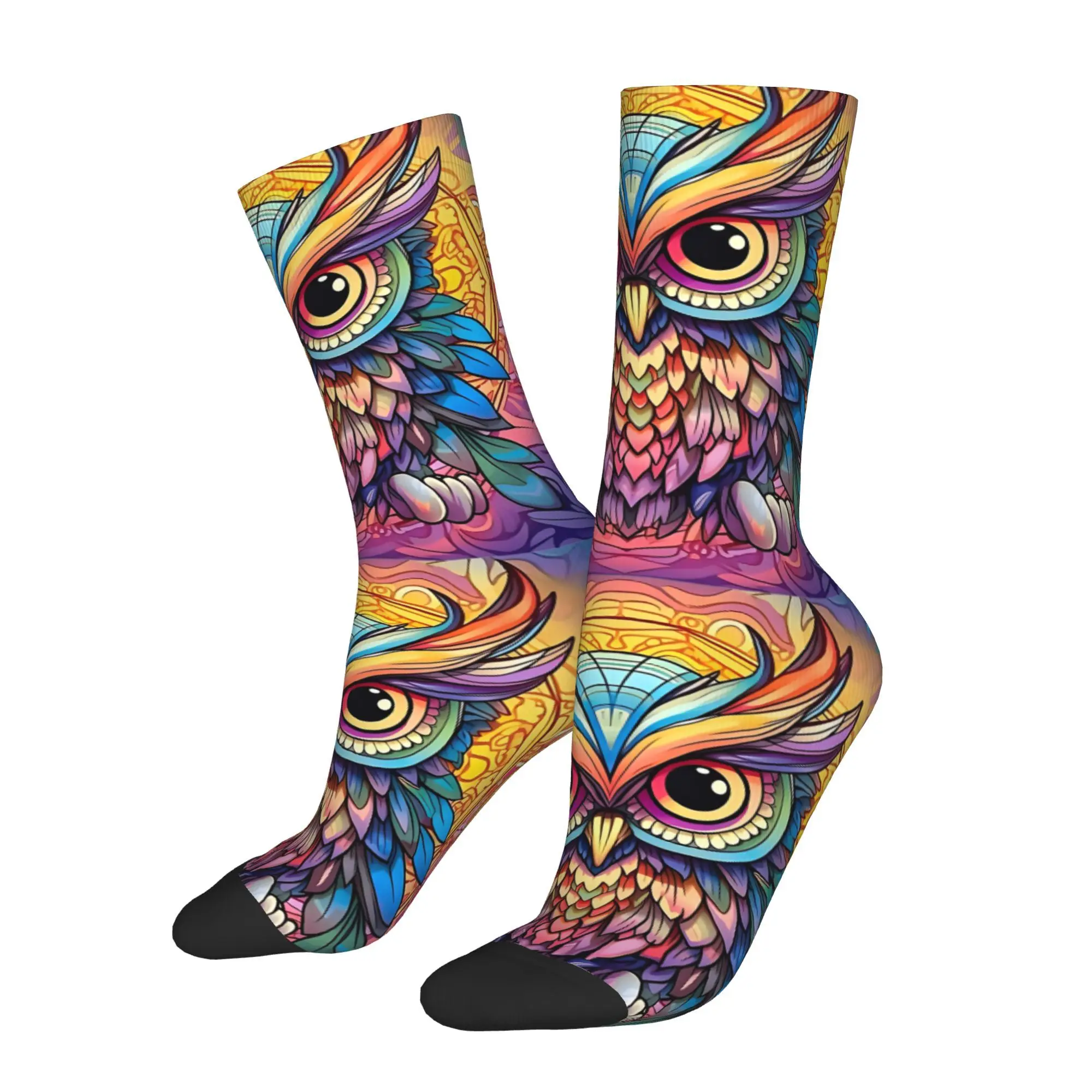 1pc Cute Owl Mandala  Printed Men's Socks Novelty Hip Hop Harajuku Pattern Crew Sock Casual Gift