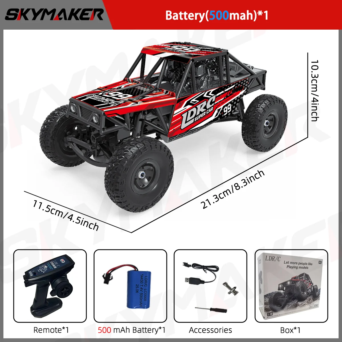 LDRC LD18499 RC Car 1/18 Full Scale 2.4G 4WD Remote Control Car with LED Headlight Climbing Vehicle Car Model Toys for Boy Gifts image 3