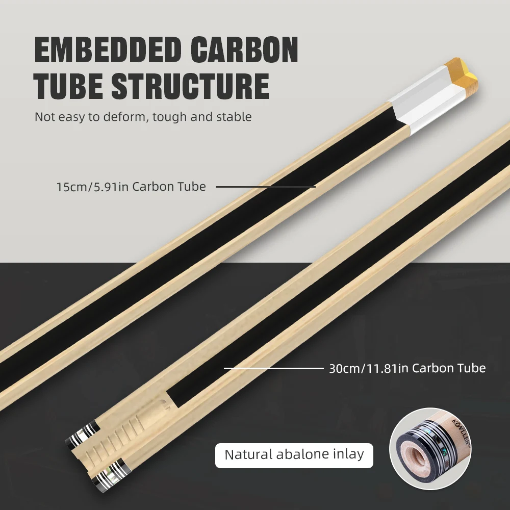 KONLLEN خشب القيقب تجمع جديلة انحراف منخفض مهنة البطانة Tulipwood البلياردو عصي بركة مع أنبوب الكربون داخل وطرف 12.5 مللي متر