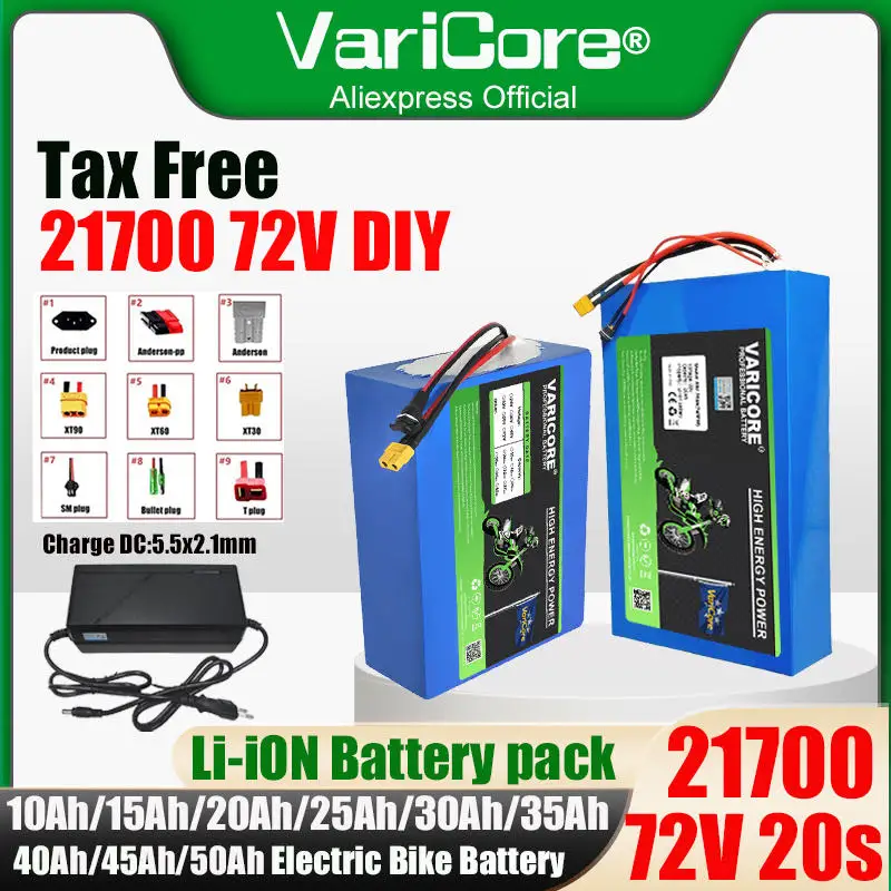 72V 20Ah 45Ah 50Ah 25Ah 30Ah 35Ah 40Ah 15Ah 10Ah 21700 20s Lithium Battery Pack 3500W Built-in BMS Duty-free 84V Charger