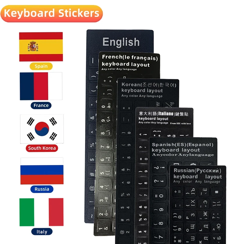 Russian French English Arabic Spanish Portuguese Korean Ukrainian Italian Keyboard Stickers For Laptop Desktop PC