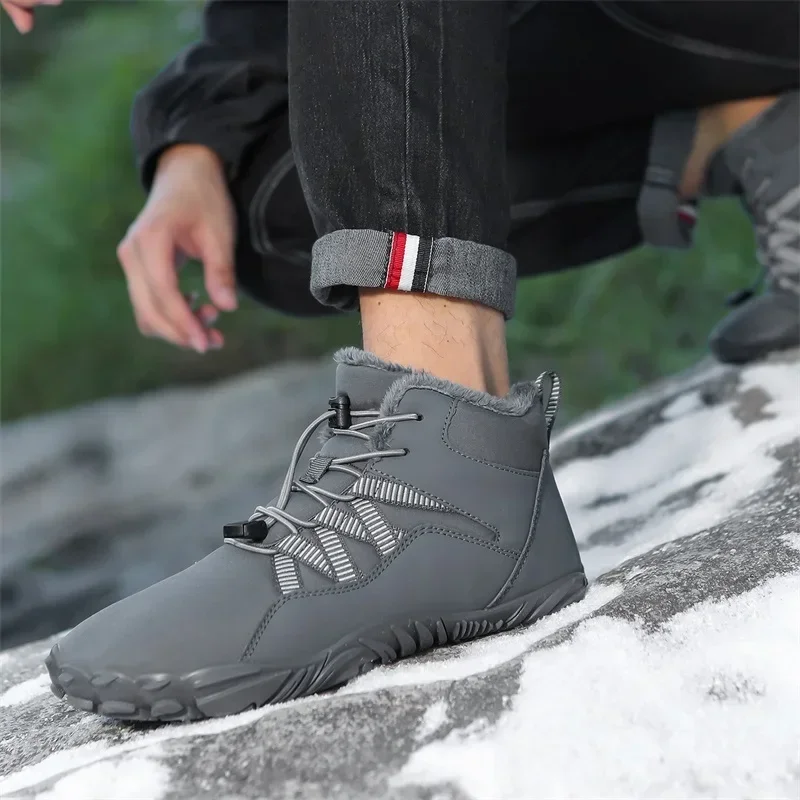 Men Non-slip Hiking Shose BareFoot Boots Winter Waterproof Snow Boots Outdoor Walking Shoe Warm Fur Ankle Leisure