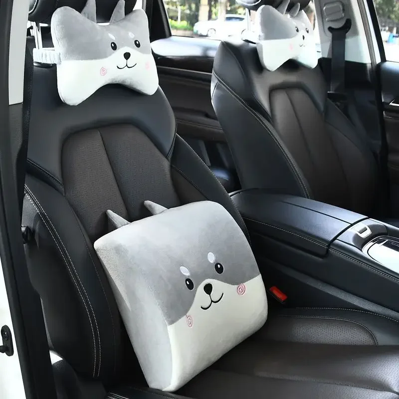 New Cartoon Cute Driver's Seat Lumbar Support Pillow Creative Headrest Pillow Car Interior Neck Pillow Waist Pillow