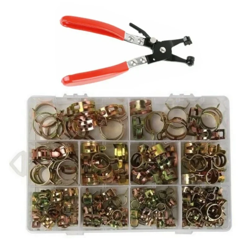 165Pcs 6-22mm Spring Clamp Set Fuel Oil Water Hose Pipe Clips with Installation Pliers for Car Truck and Engine Cooling System