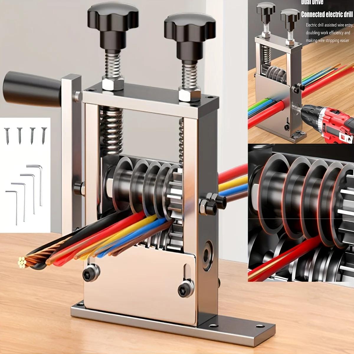 

Manual Wire Stripping Machine, Wire Stripper Machine with Hand Crank Portable, Wire Stripping Tool Aluminum Construction
