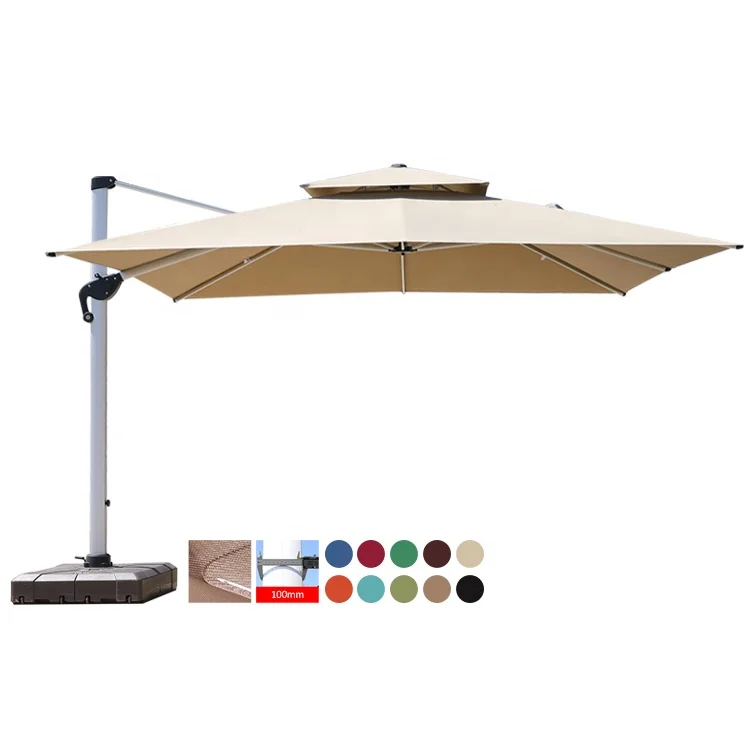 

High-end Oversized Patio Umbrella Premium Outdoor LED Light Umbrellas with Marble/Tank Base