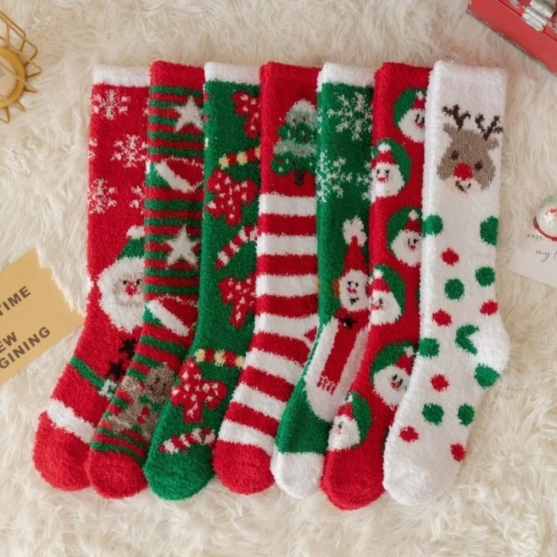 

1Pair New Year Warm Stockings Winter Cold-Resistant Thermal Plush Floor Socks Pile-up Thicken Knee High Socks Christmas Gifts
