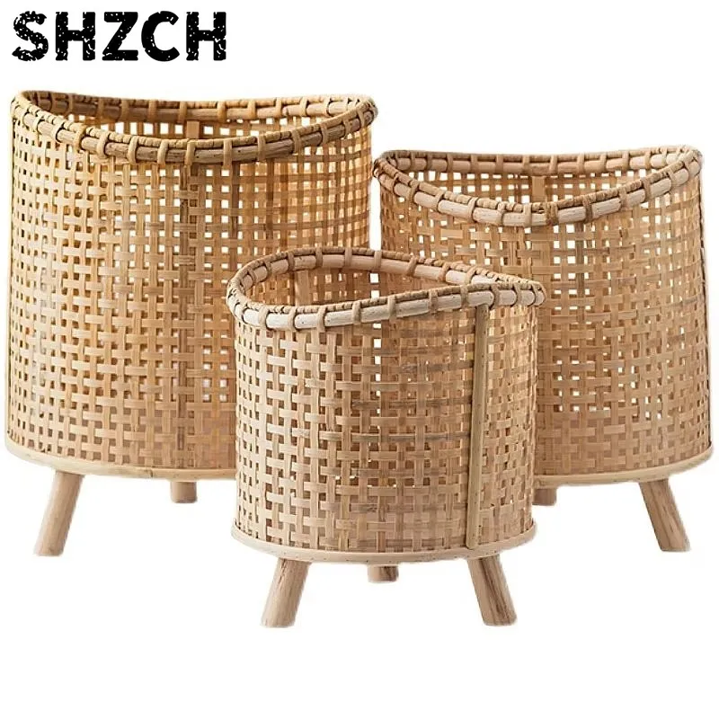 Flowers Handmade Rattan Storage Shelf Multifunctional Plant Rack Exquisite