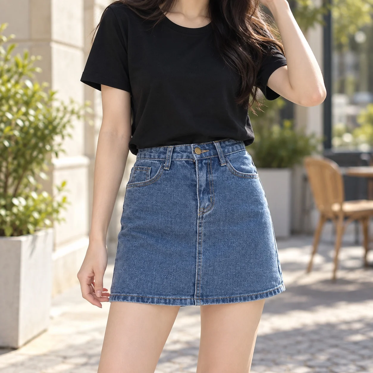 Casual No Stretch Skirt Bodycon Enzyme Washed Short Japanese Korean Casual with Zipper for Travel for Leisure Women Skirt